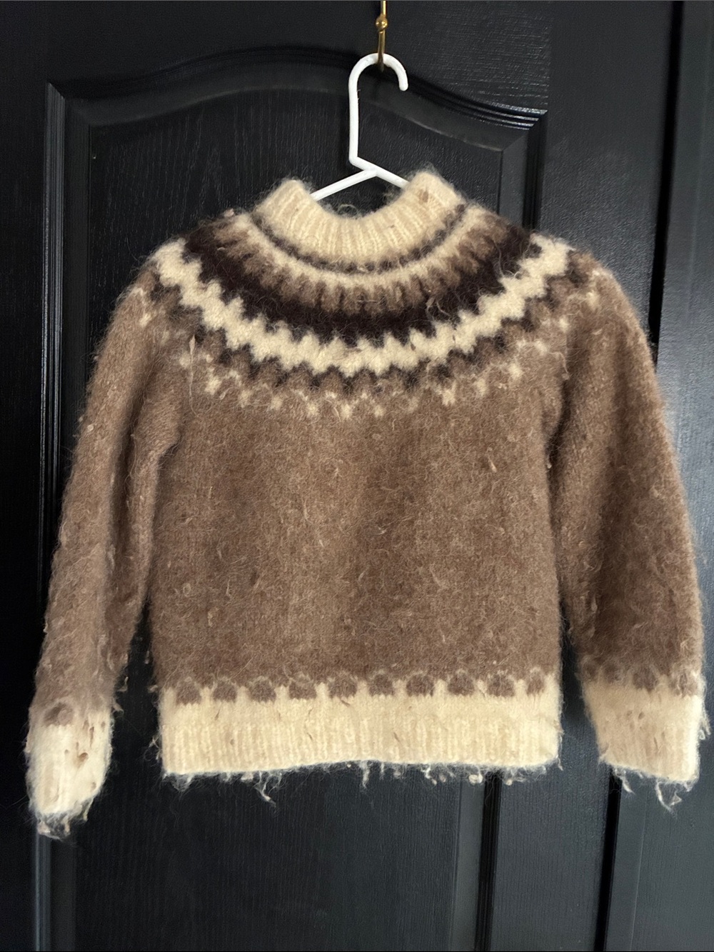 Vintage girls M (11 -12) handmade Brown & Cream Nordic-Style wool Sweater